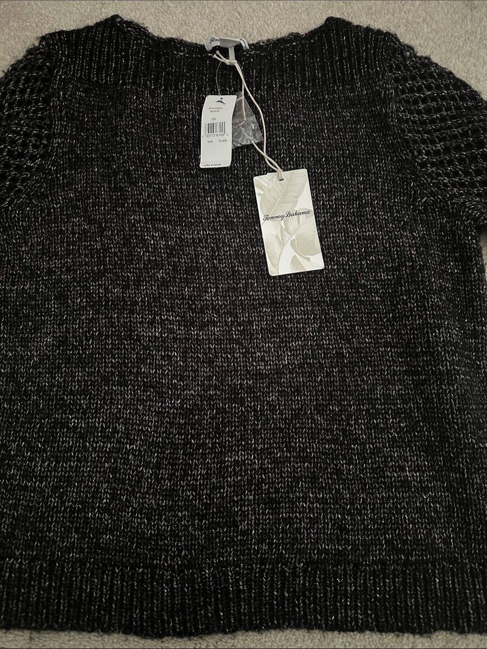 Tommy Bahama Black Charcoal Marled Knit Crew Sweater